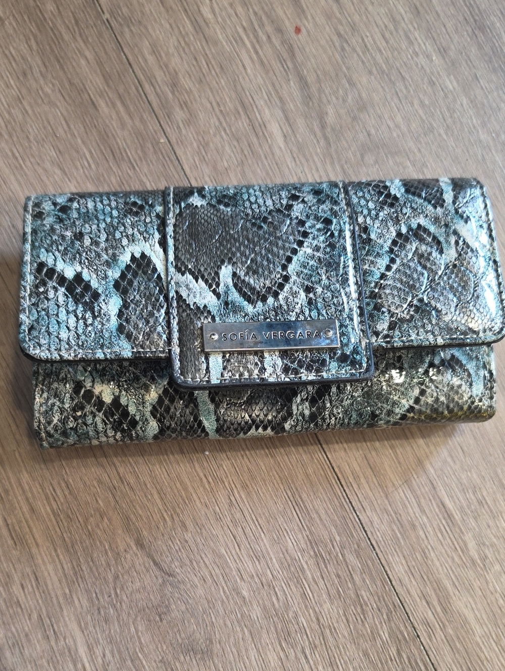sofia by sofia vergara Teal and Black Snake-Print Wallet